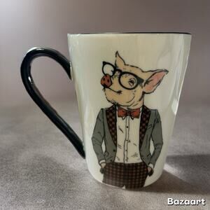 Signature Housewares Hipster Animal Coffee Mug 16.5 oz Pig with Eyeglasses